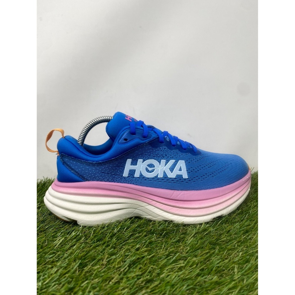 Hoka One Bondi 8 Shoes Women's 7 Wide Blue Running Athletic Sneakers Comfort Gym